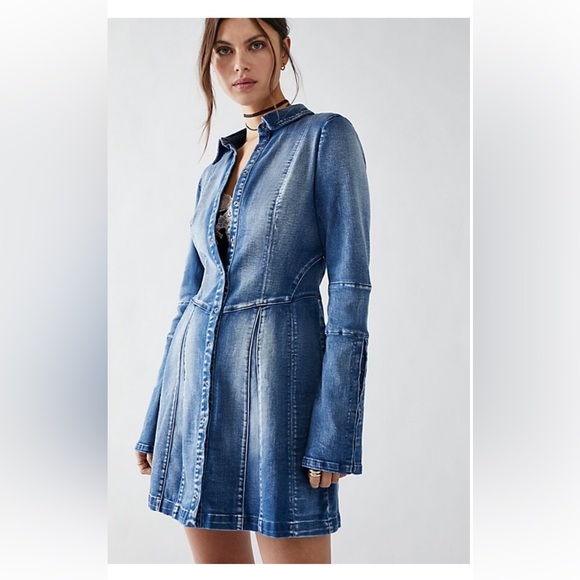 NWT free people Thea denim mini dress XS - Picture 4 of 7